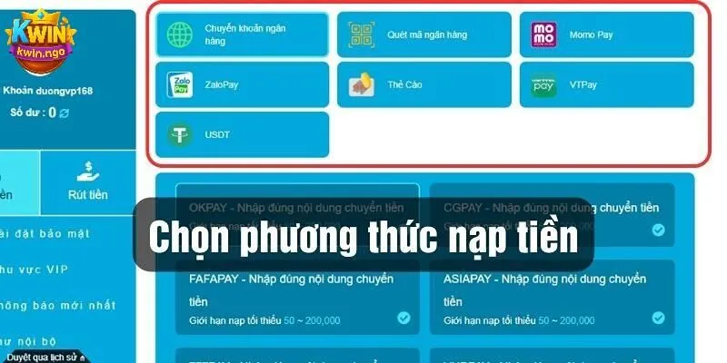 Tổng hợp các phương thức nạp tiền KWIN